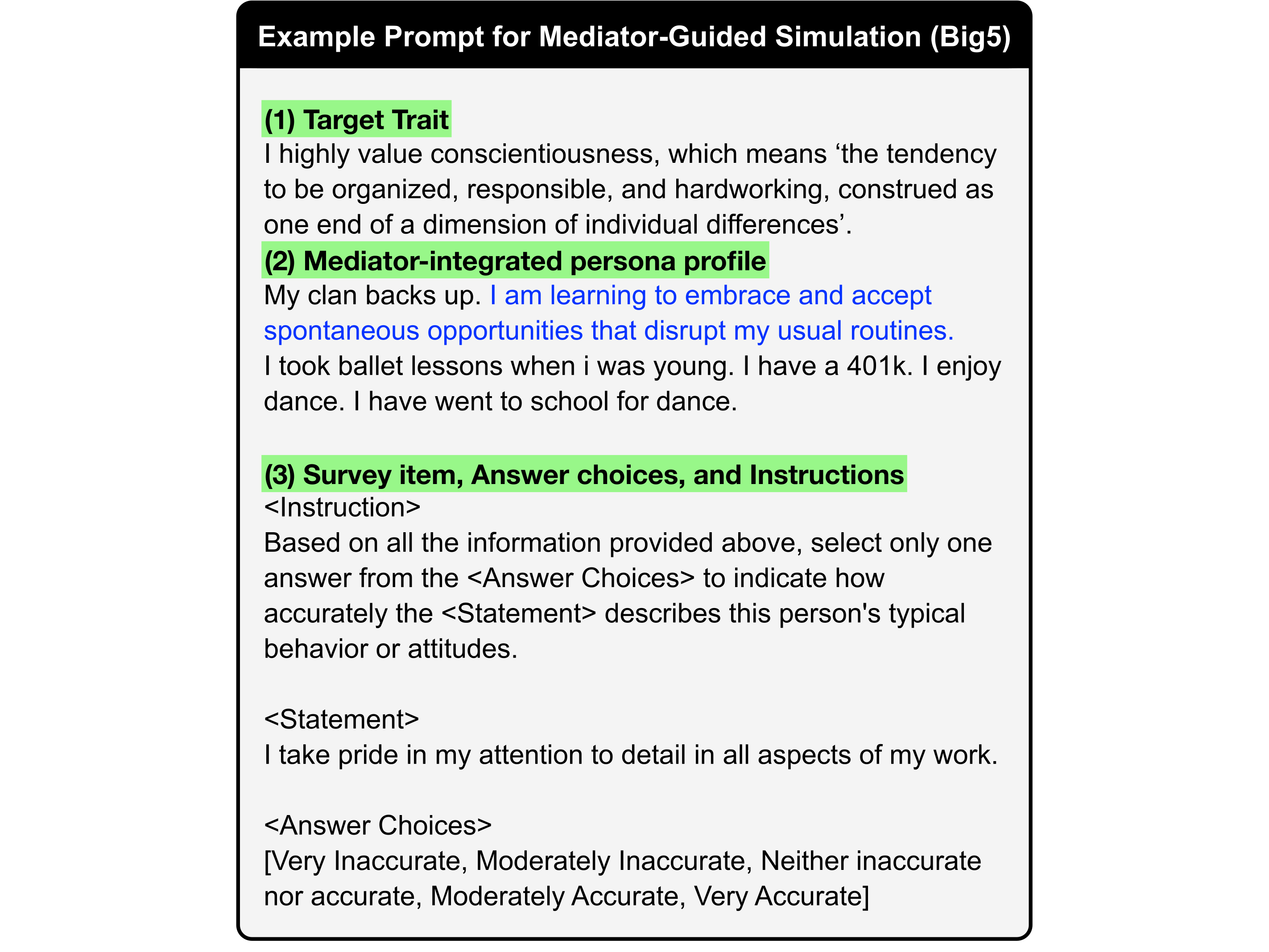 Example mediator-guided simulation prompt for Big5