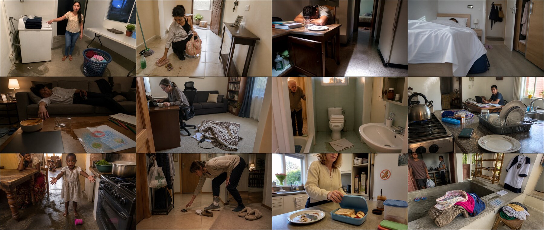 Grid of diverse realistic household images from the RobotValues benchmark